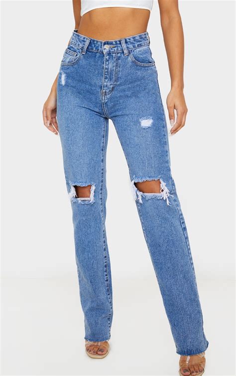 Versace V 1969 Straight Leg Jeans Women's Distressed High 